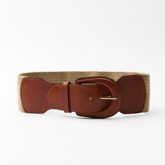 Zara CONTRAST LEATHER BELT. Brown. Size US 30. New with Tags.